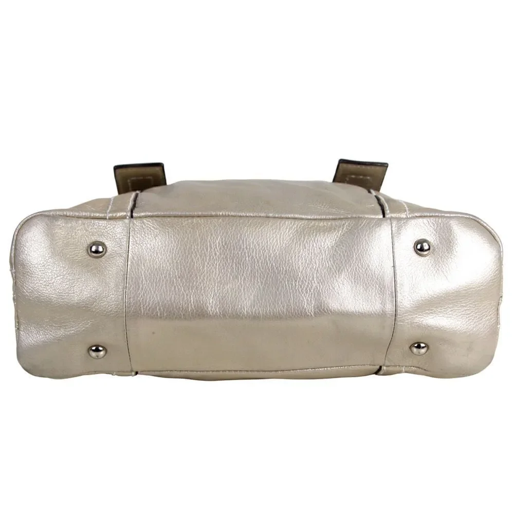 ROOMY TIGNANELLO SILVER GENUINE LEATHER SHOULDER BAG TOTE HANDBAG HOBO PURSE